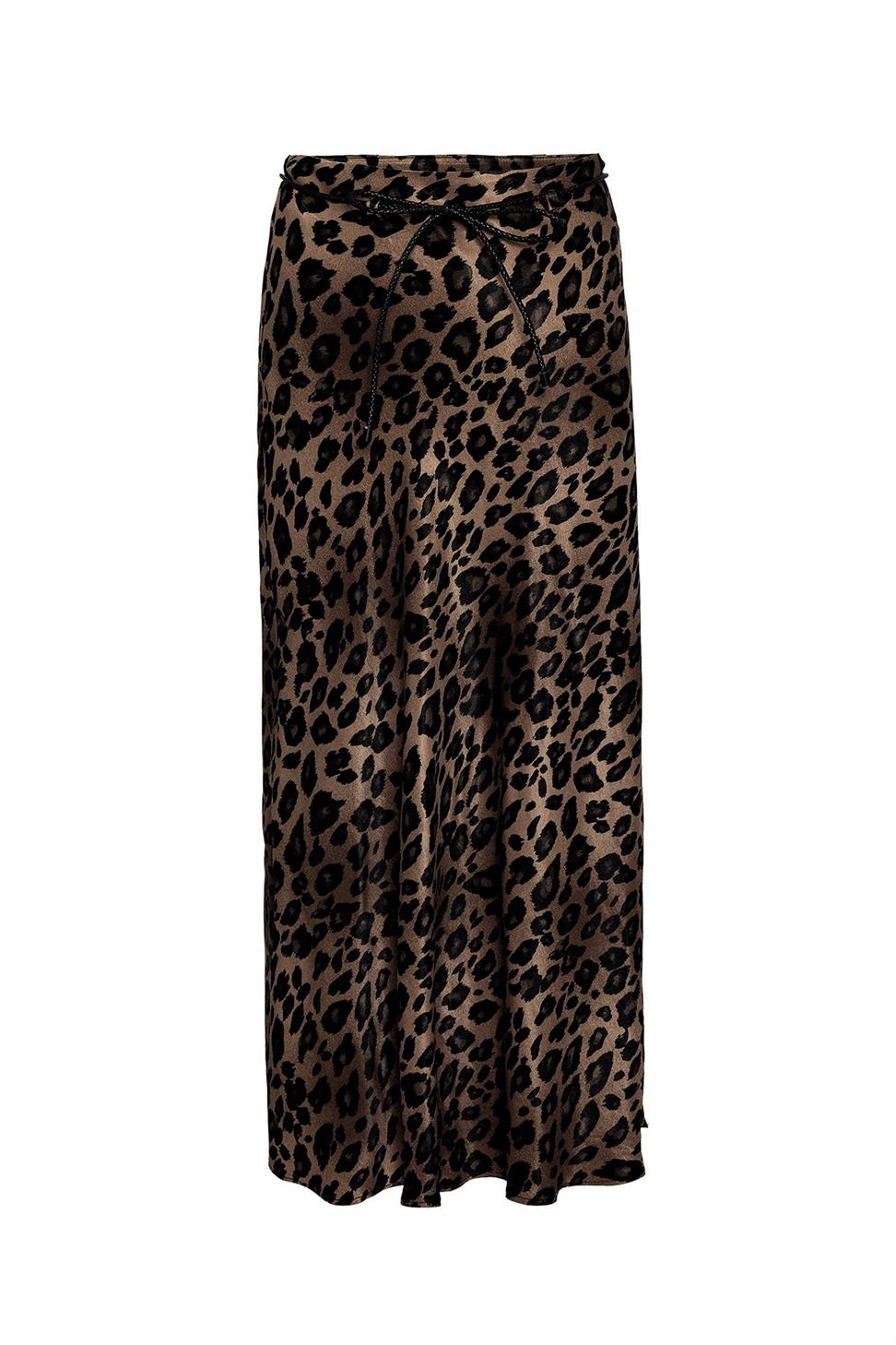 Leopard Print Belted Long Womens Skirt