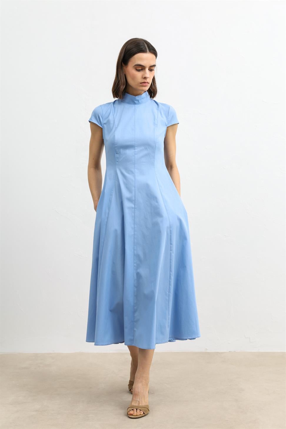 فستان ميدي نسائي من قماش البوبلين