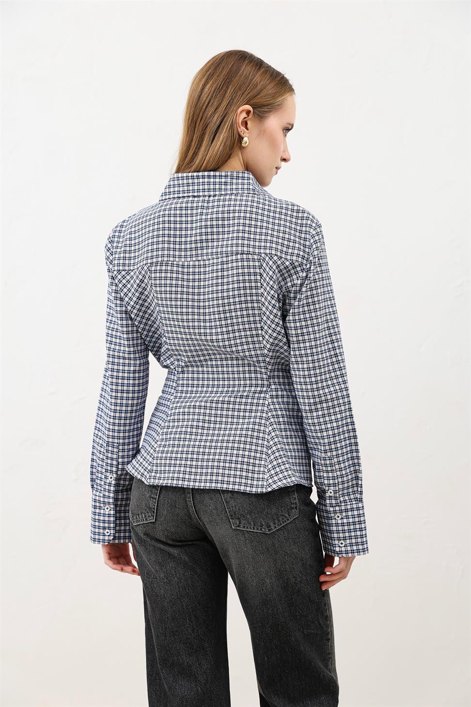 Womens Checkered Shirt with a Cross-Front Design