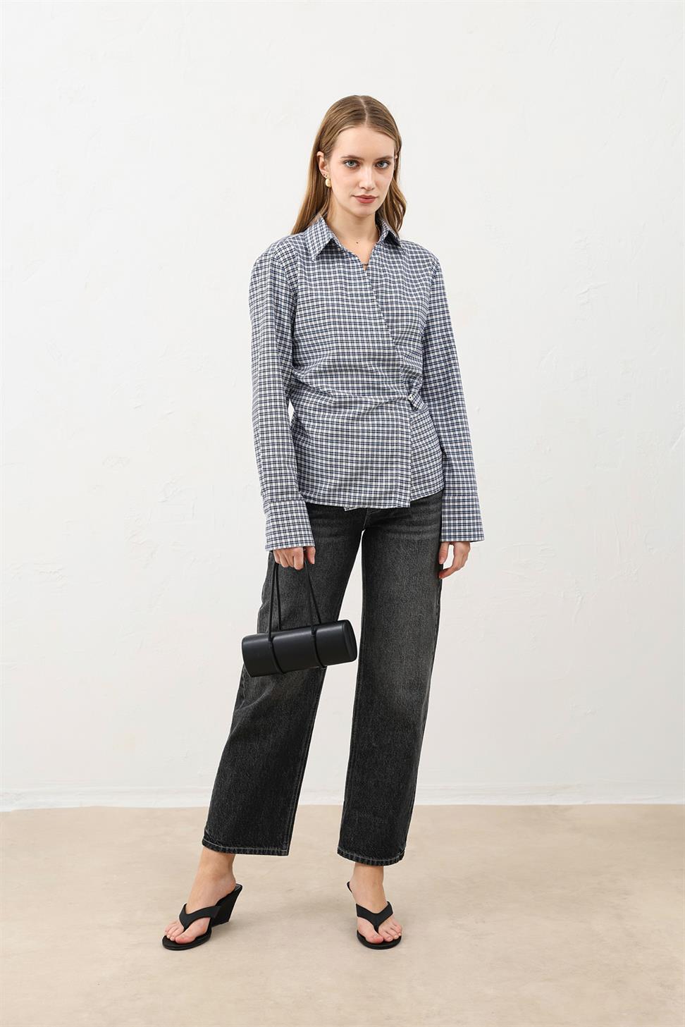 Womens Checkered Shirt with a Cross-Front Design