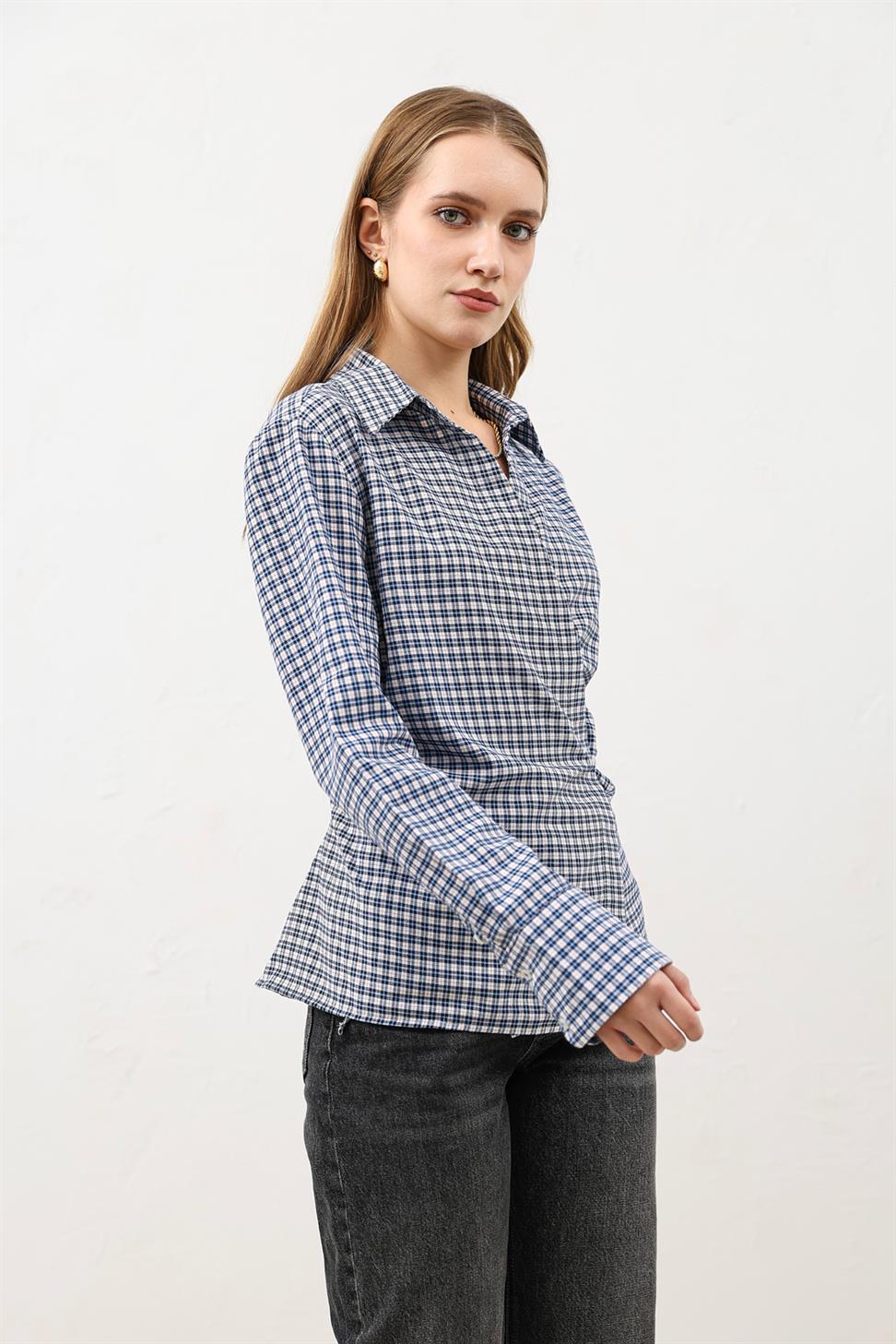 Womens Checkered Shirt with a Cross-Front Design