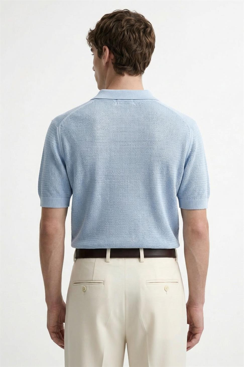 Antioch Mavi Örgü Dokulu Polo Yaka Erkek T-Shirt