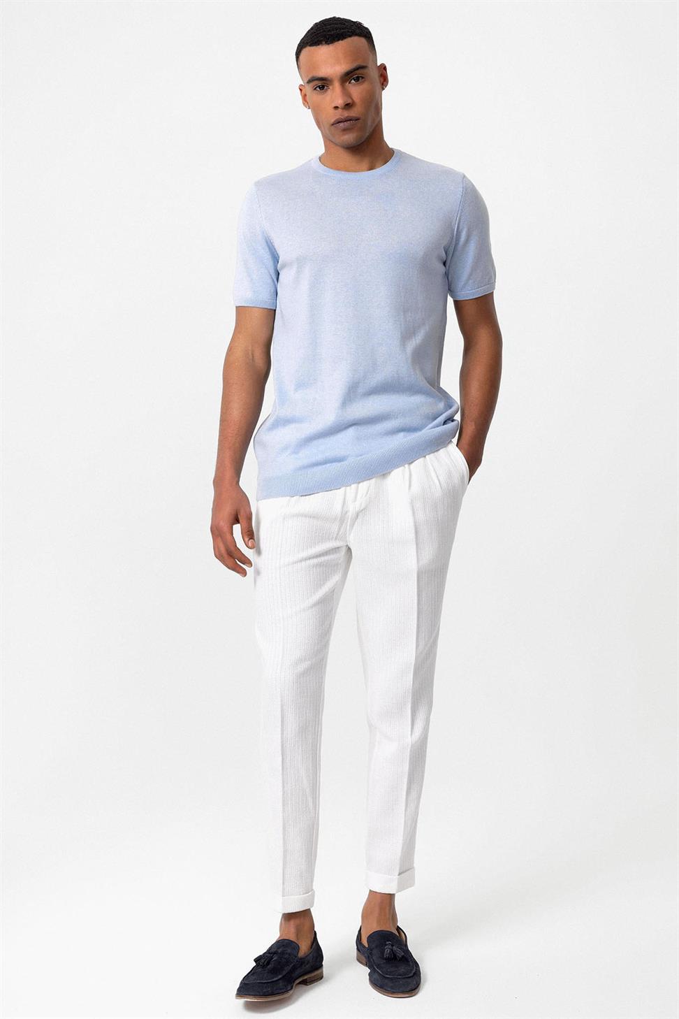 Antioch Mavi Bisiklet Yaka Erkek Triko T-Shirt