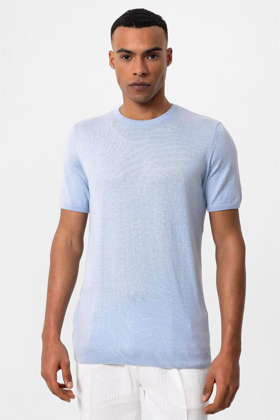 Antioch Mavi Bisiklet Yaka Erkek Triko T-Shirt