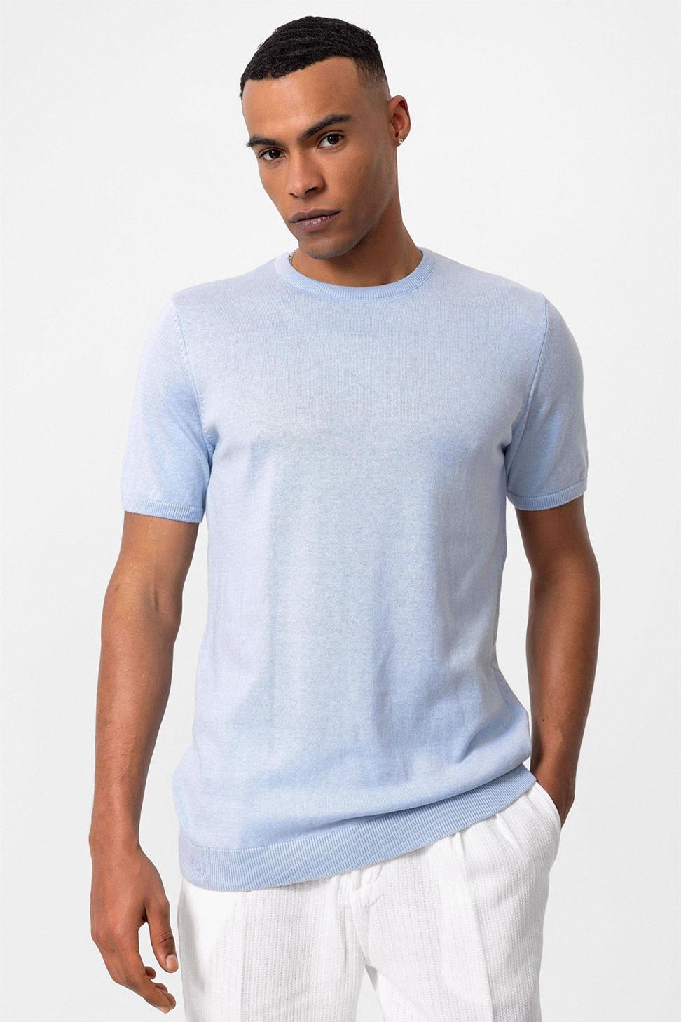 Antioch Mavi Bisiklet Yaka Erkek Triko T-Shirt