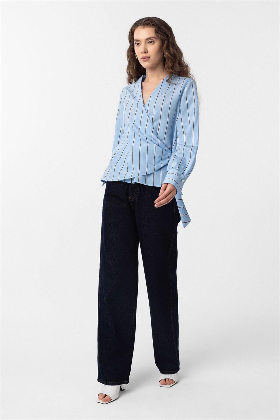 Antioch Mavi Dökümlü Kimono Kadın Gömlek