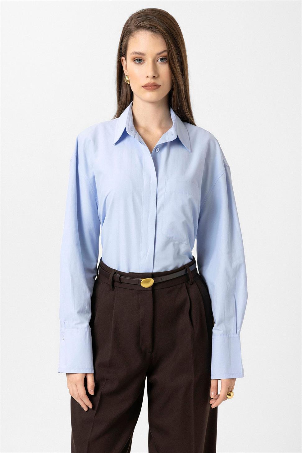 Antioch Mavi Kadın Basic Poplin Gömlek