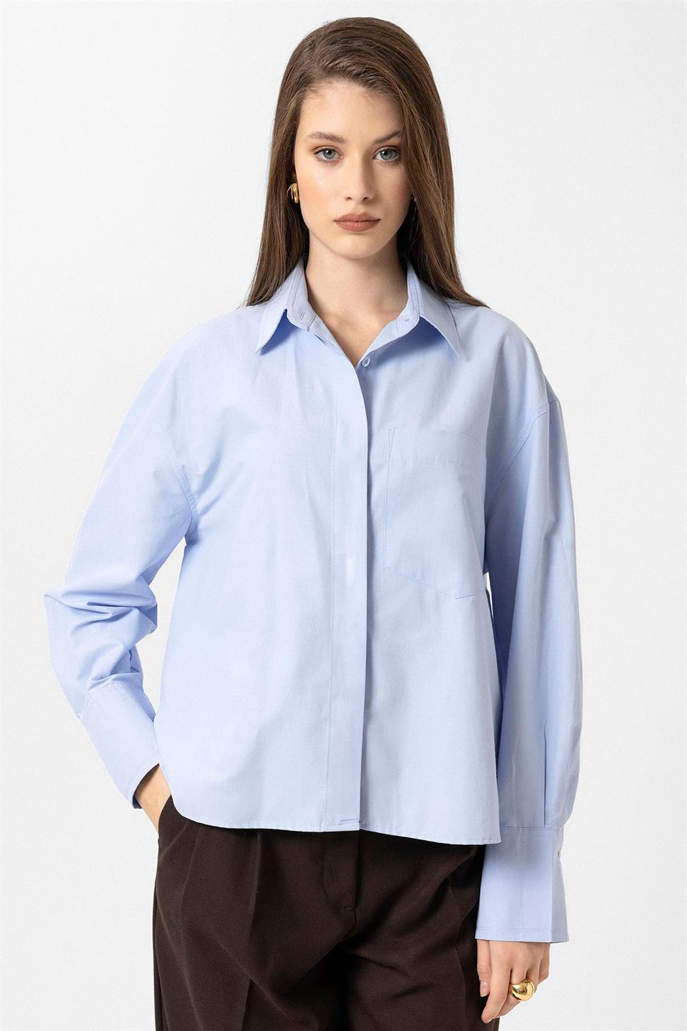 Antioch Mavi Kadın Basic Poplin Gömlek