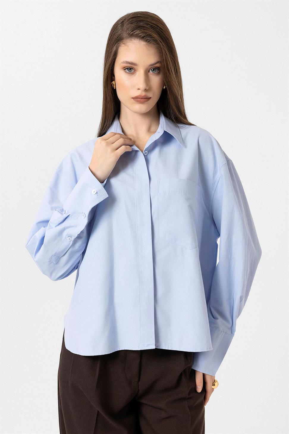 Antioch Mavi Kadın Basic Poplin Gömlek