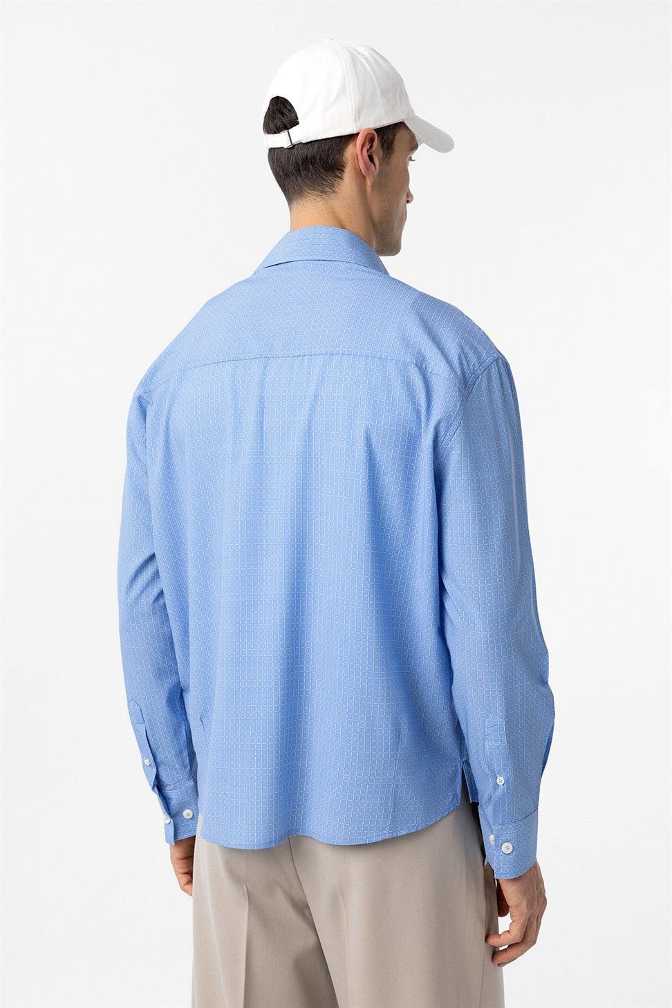 Antioch Mavi Kareli Erkek Rahat Kalıp Erkek Gömlek