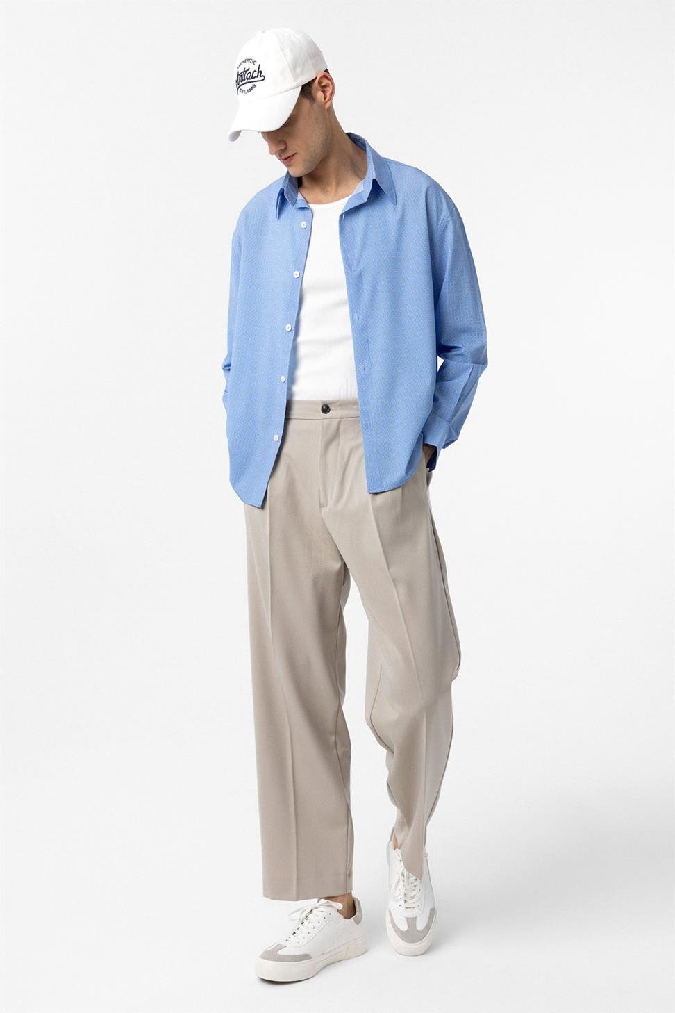 Antioch Mavi Kareli Erkek Rahat Kalıp Erkek Gömlek