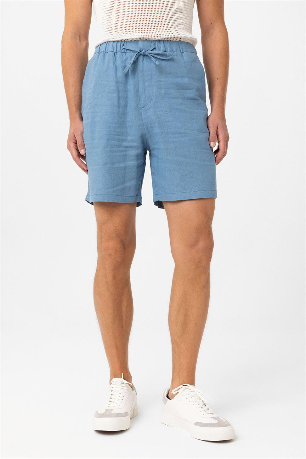 Antioch Mavi Keten Karışımlı Erkek Şort
