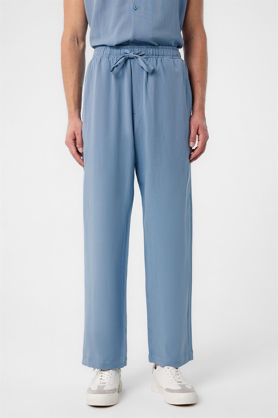 Antioch Mavi Keten Karışımlı Jogger Erkek Pantolon