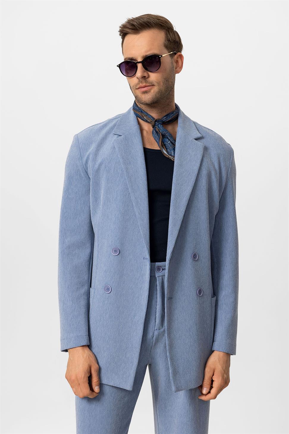 بدلة رجالية بإغلاق مزدوج الصدر بقصة مريحة للرجال