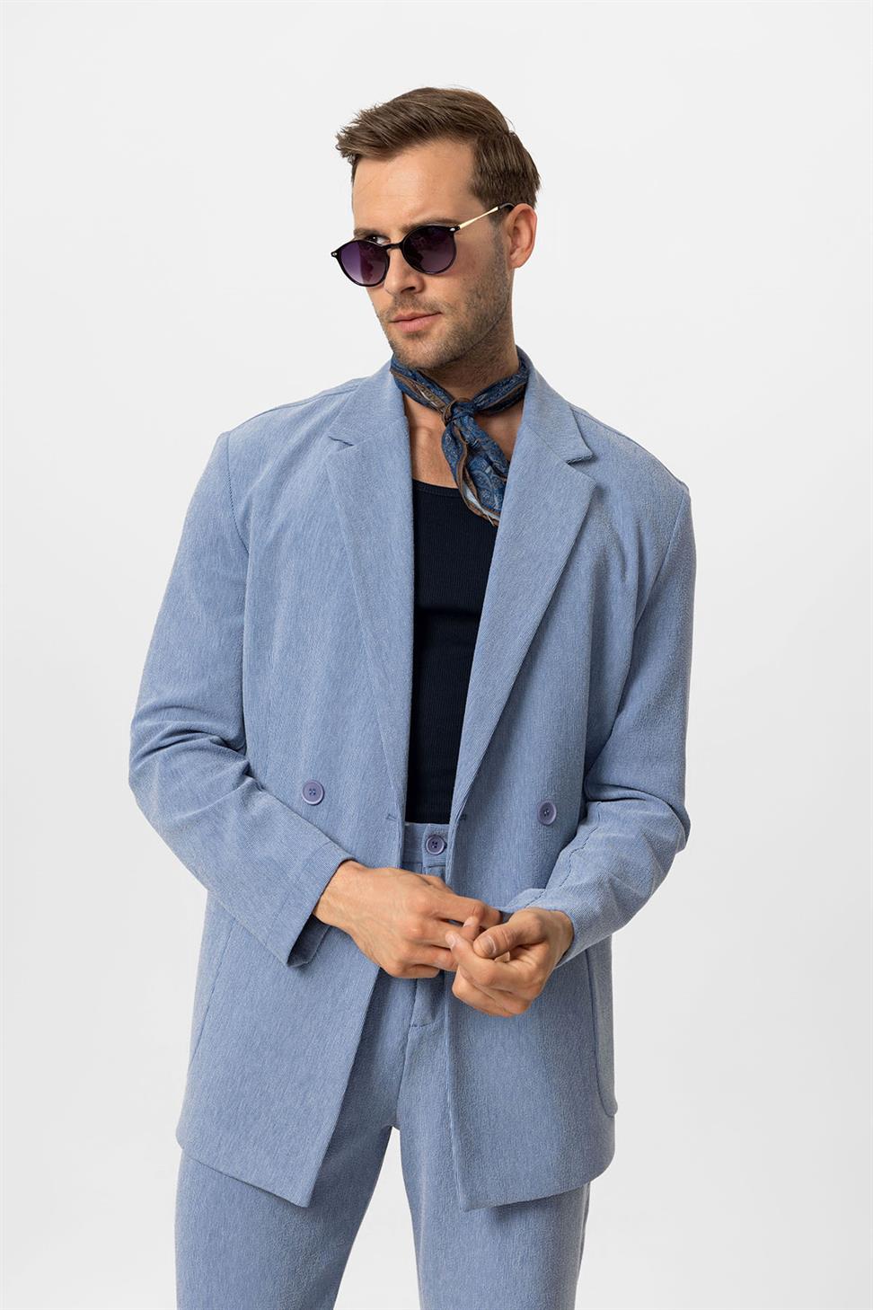 بدلة رجالية بإغلاق مزدوج الصدر بقصة مريحة للرجال