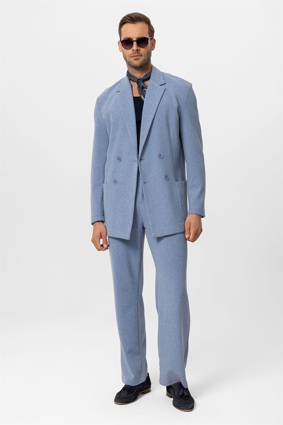 بدلة رجالية بإغلاق مزدوج الصدر بقصة مريحة للرجال