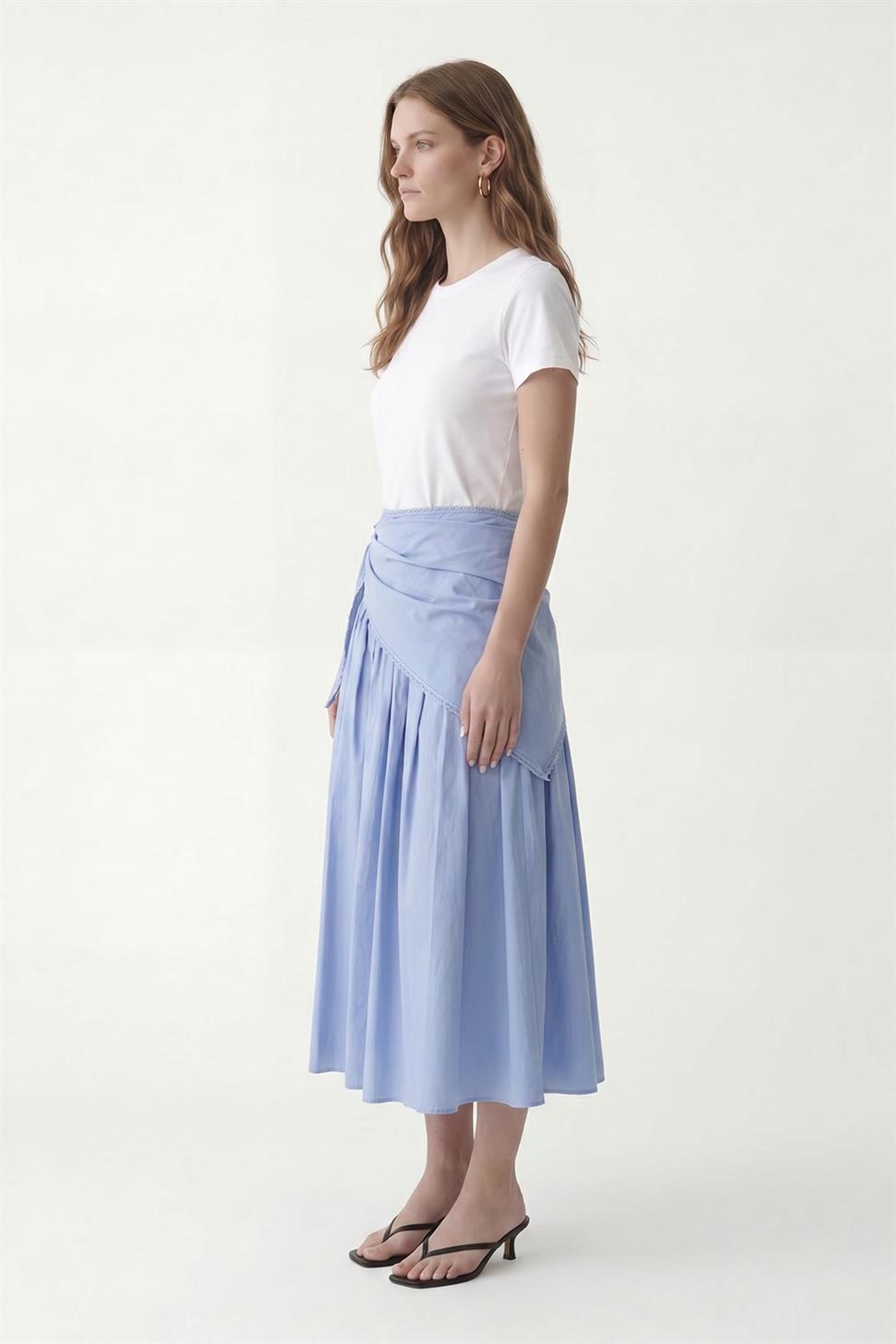 Womens Midi Skirt with Handkerchief Detail
