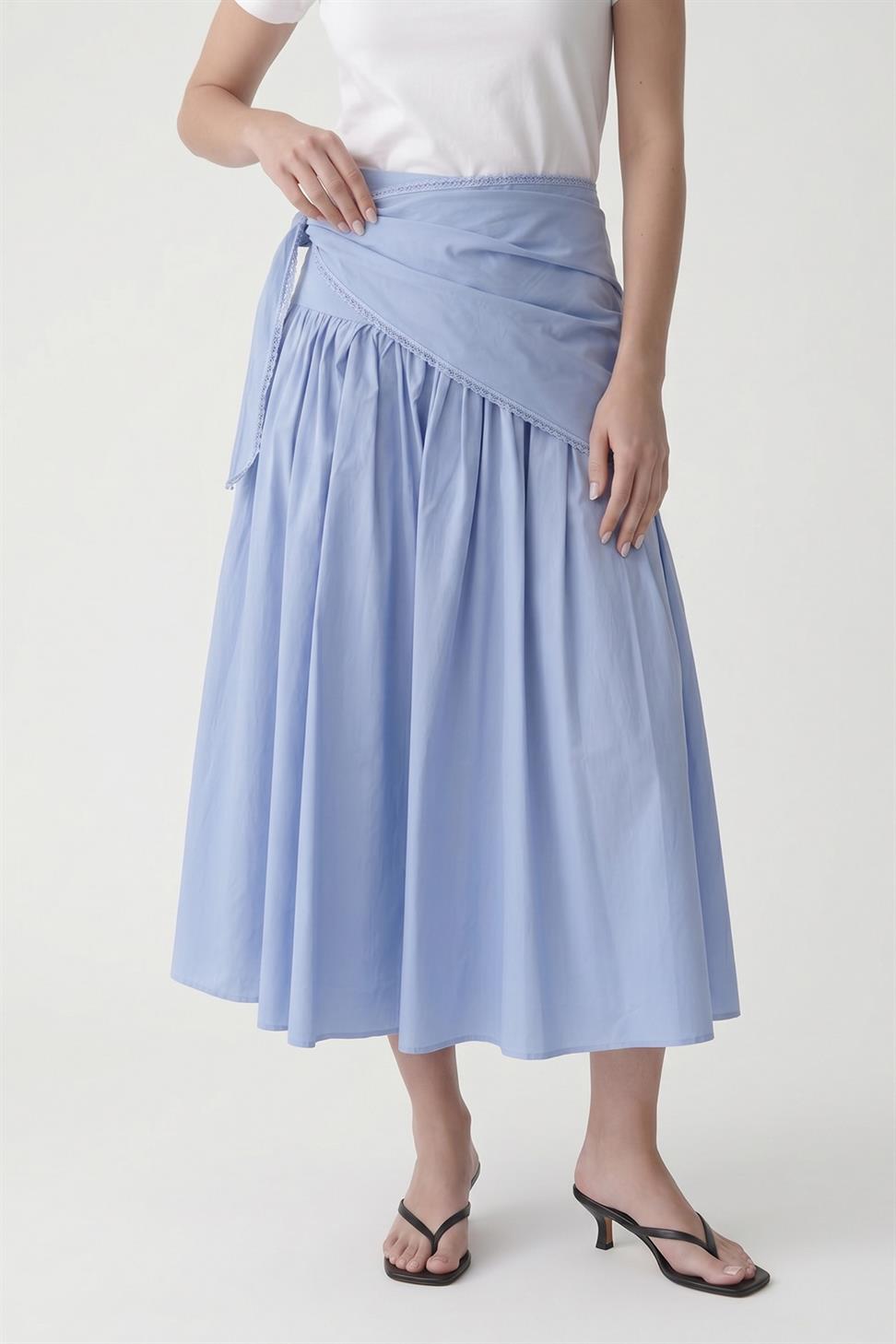 Womens Midi Skirt with Handkerchief Detail