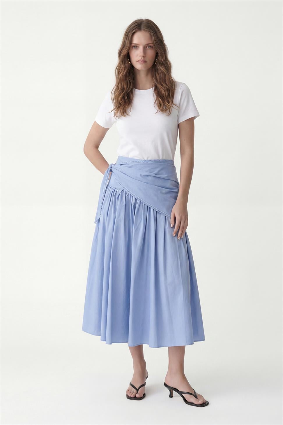 Womens Midi Skirt with Handkerchief Detail
