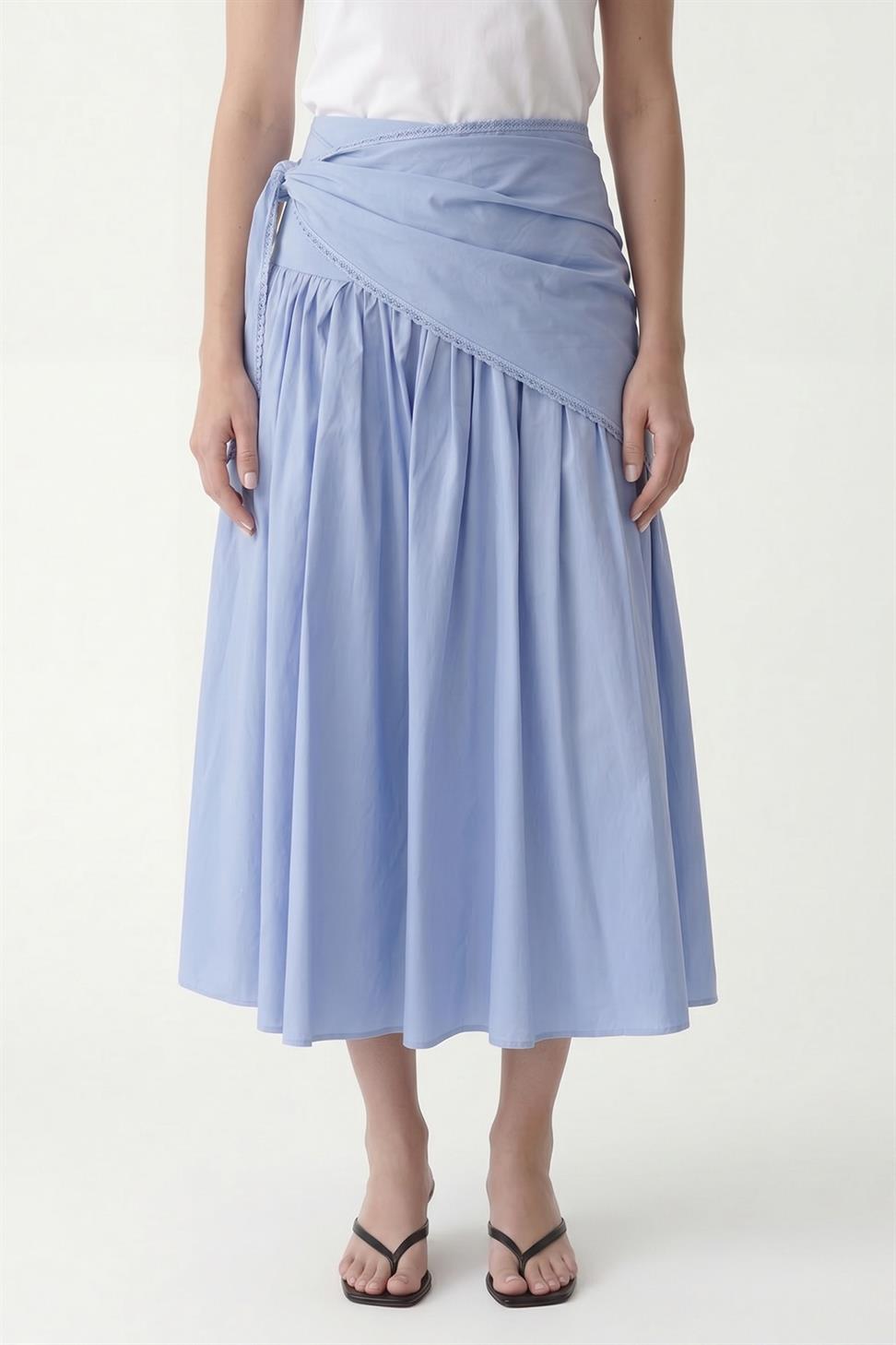 Womens Midi Skirt with Handkerchief Detail