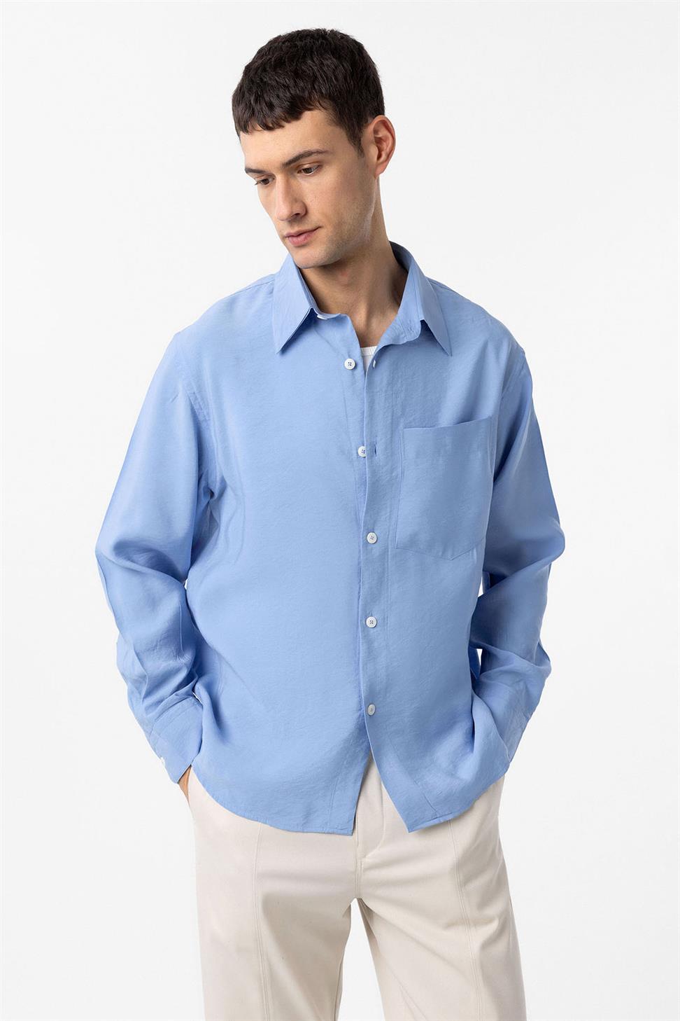 Antioch Mavi Modal Kumaş Relax Fit Erkek Gömlek