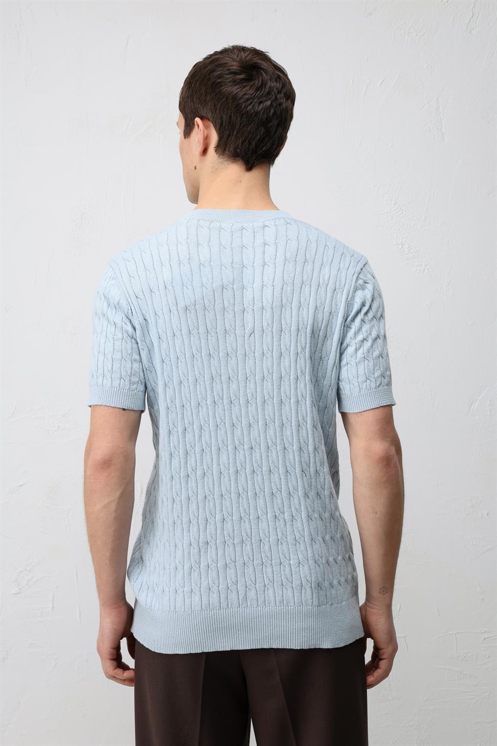 Antioch Mavi Pamuklu Burgu Örgü Erkek Triko T-Shirt