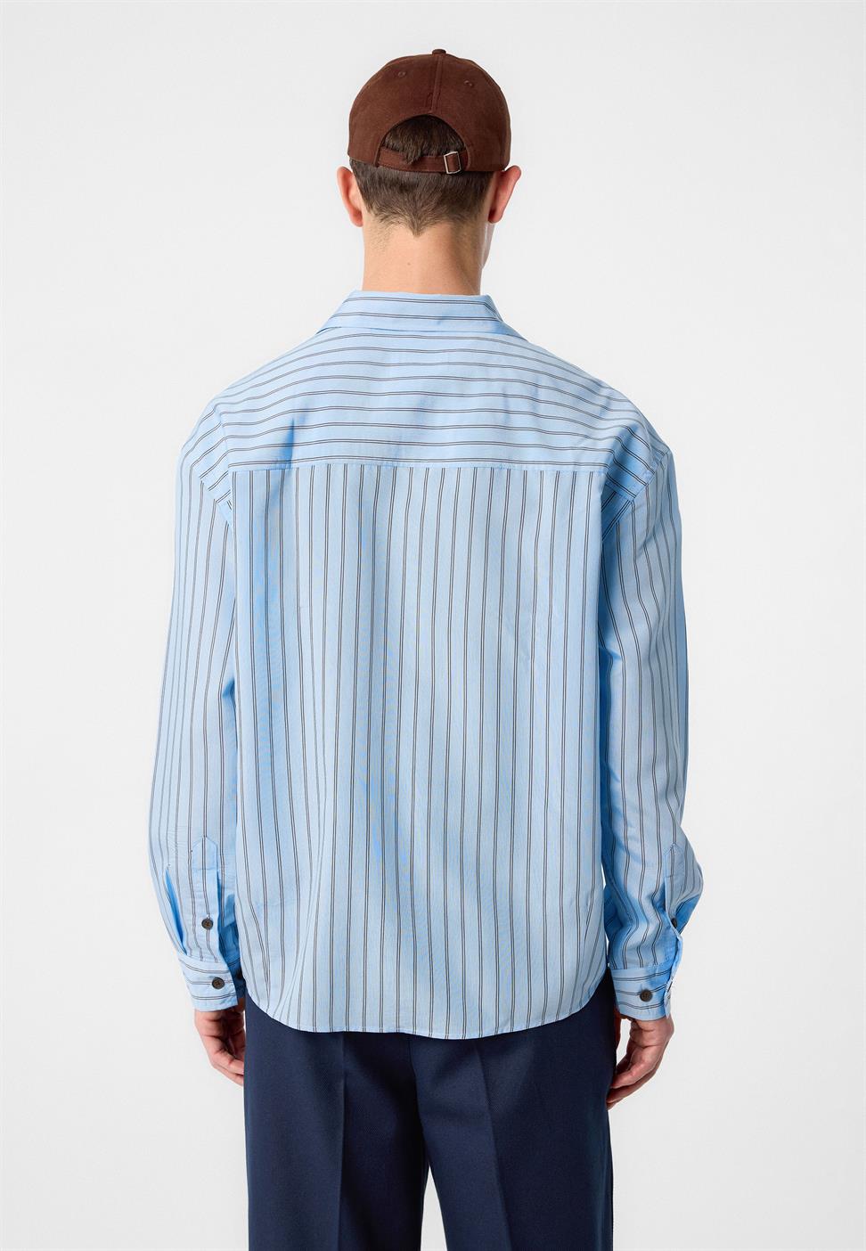 Antioch Mavi Relax Fit Çizgili Erkek Gömlek