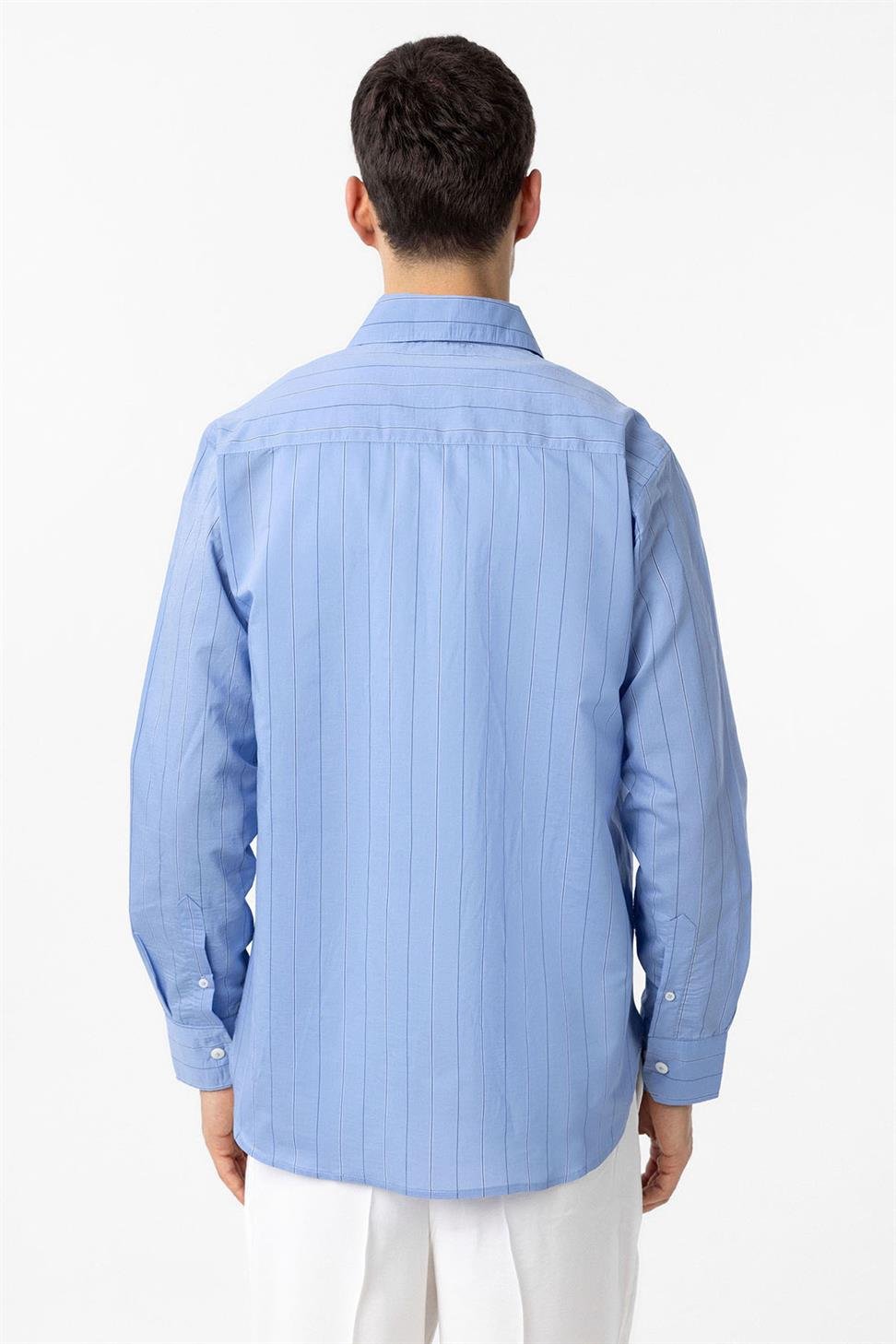 Antioch Mavi Relaxed Çizgili Erkek Gömlek