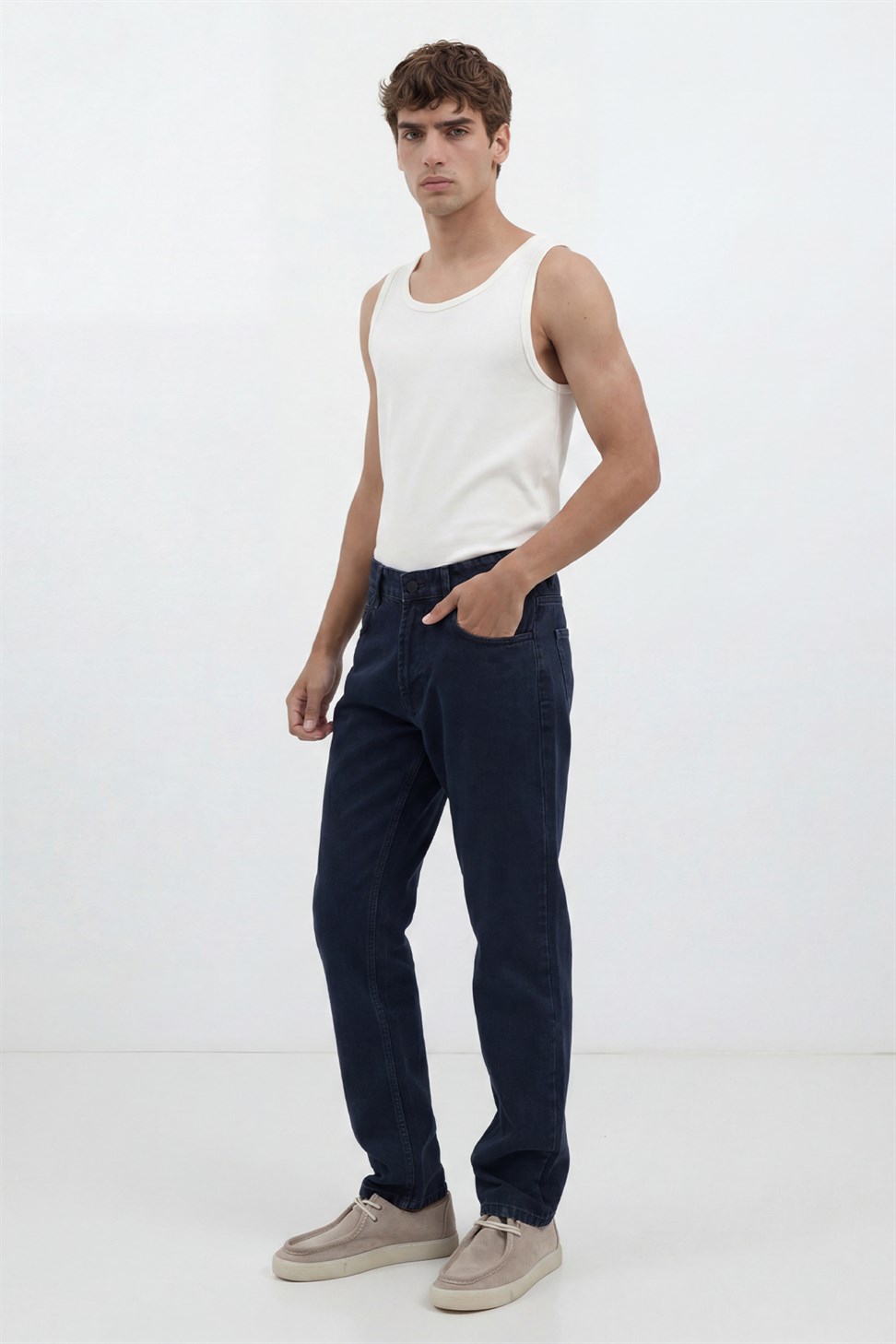 Antioch Mavi Siyah Tapered Fit Erkek Jean