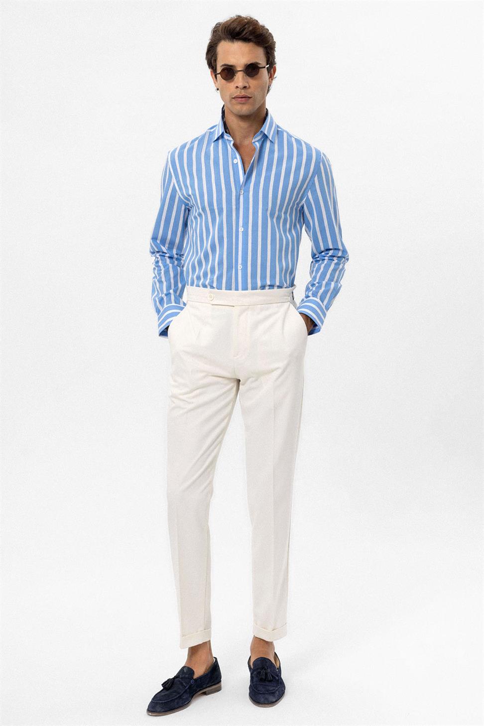 Antioch Mavi Slim Fit Çizgili Erkek Gömlek