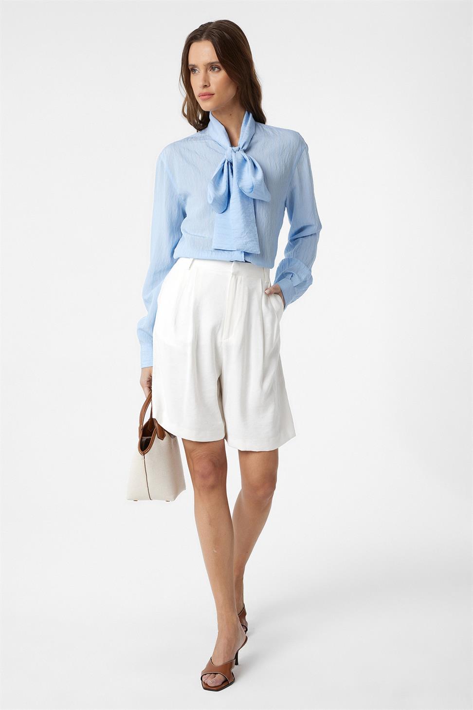 Antioch Mavi Yakası Fularlı Kadın Gömlek