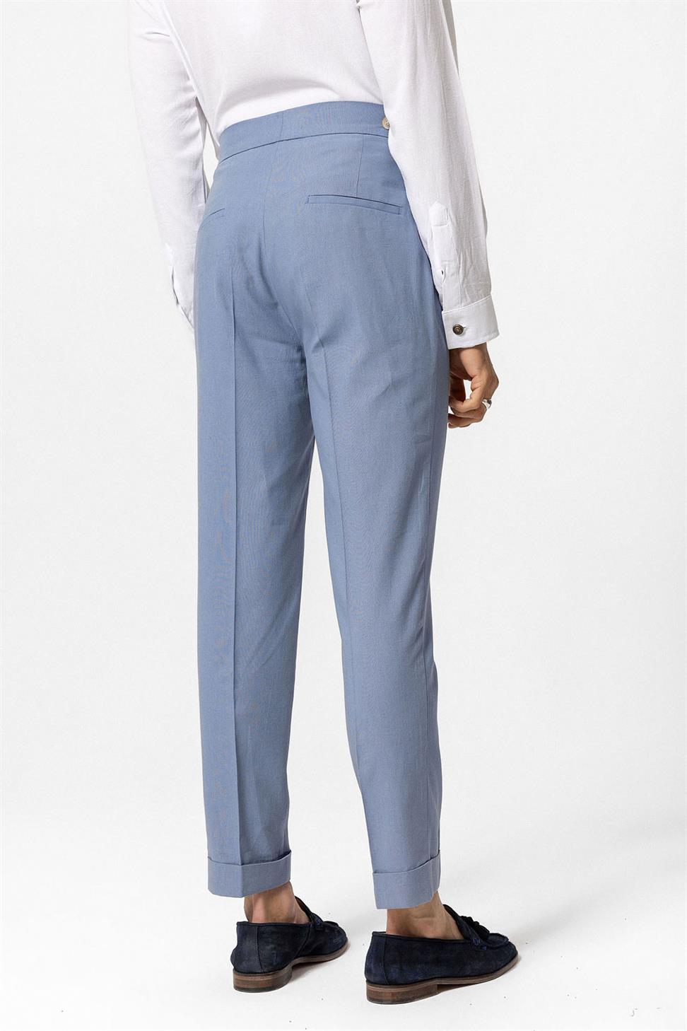 بنطلون رجالي عالي الخصر من مزيج الكتان مطوي