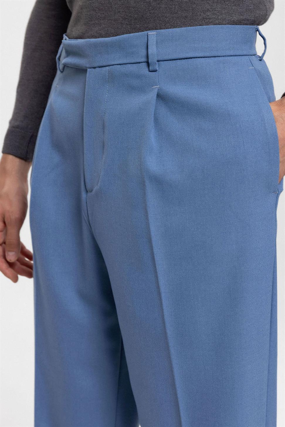 Antioch Mavi Yüksek Bel Paça Fermuarlı Erkek Pantolon