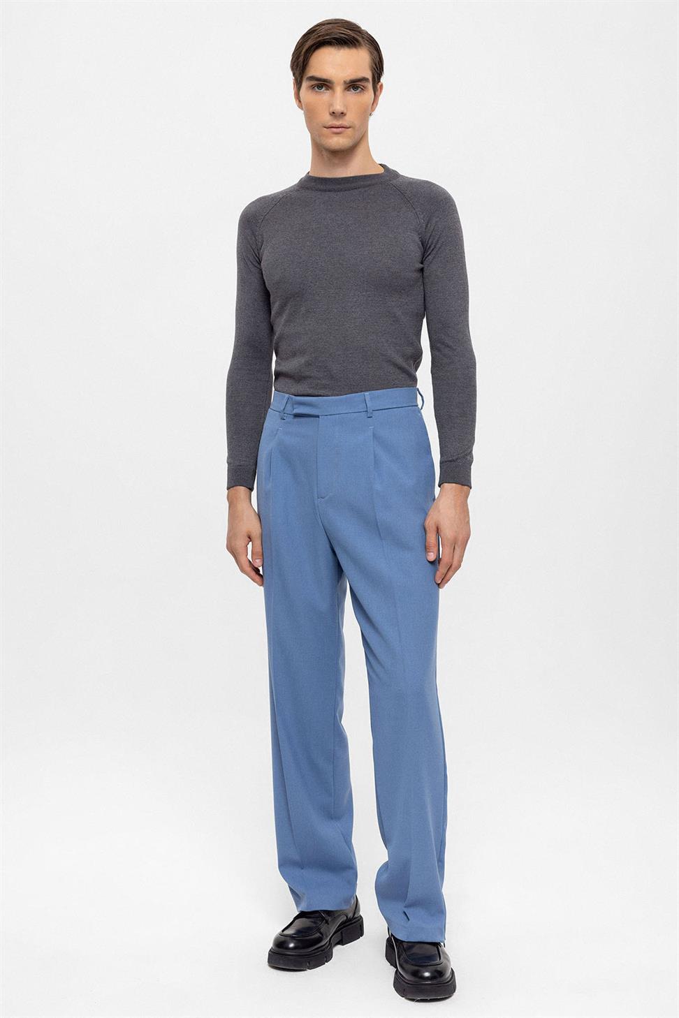 Antioch Mavi Yüksek Bel Paça Fermuarlı Erkek Pantolon