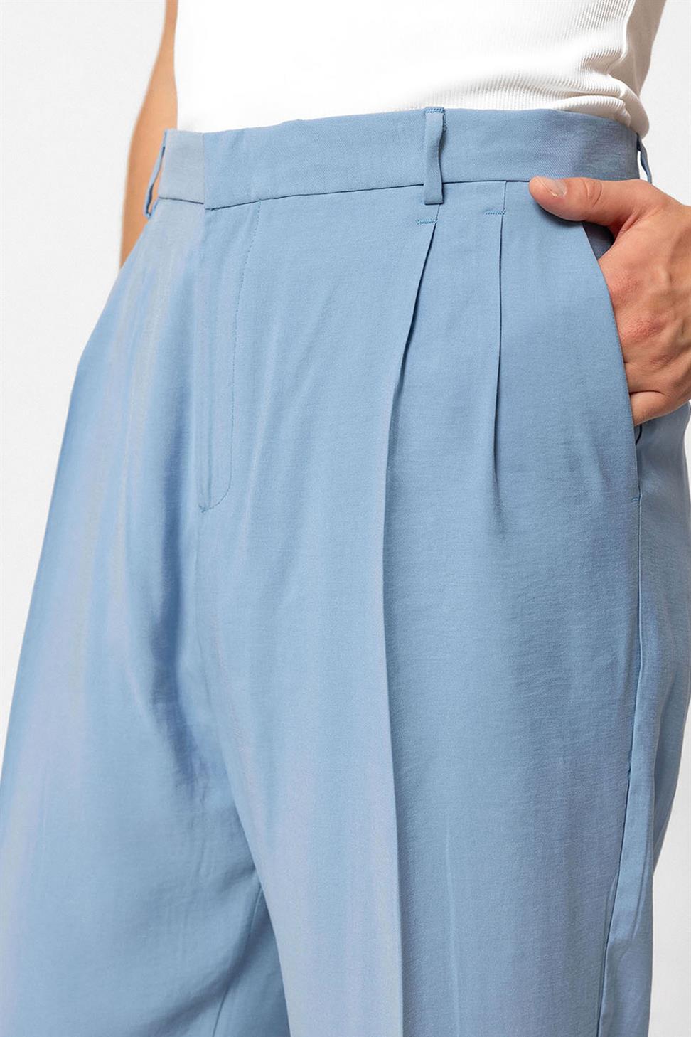 بنطلون رجالي فضفاض ذو ثنيات عالية الخصر للرجال