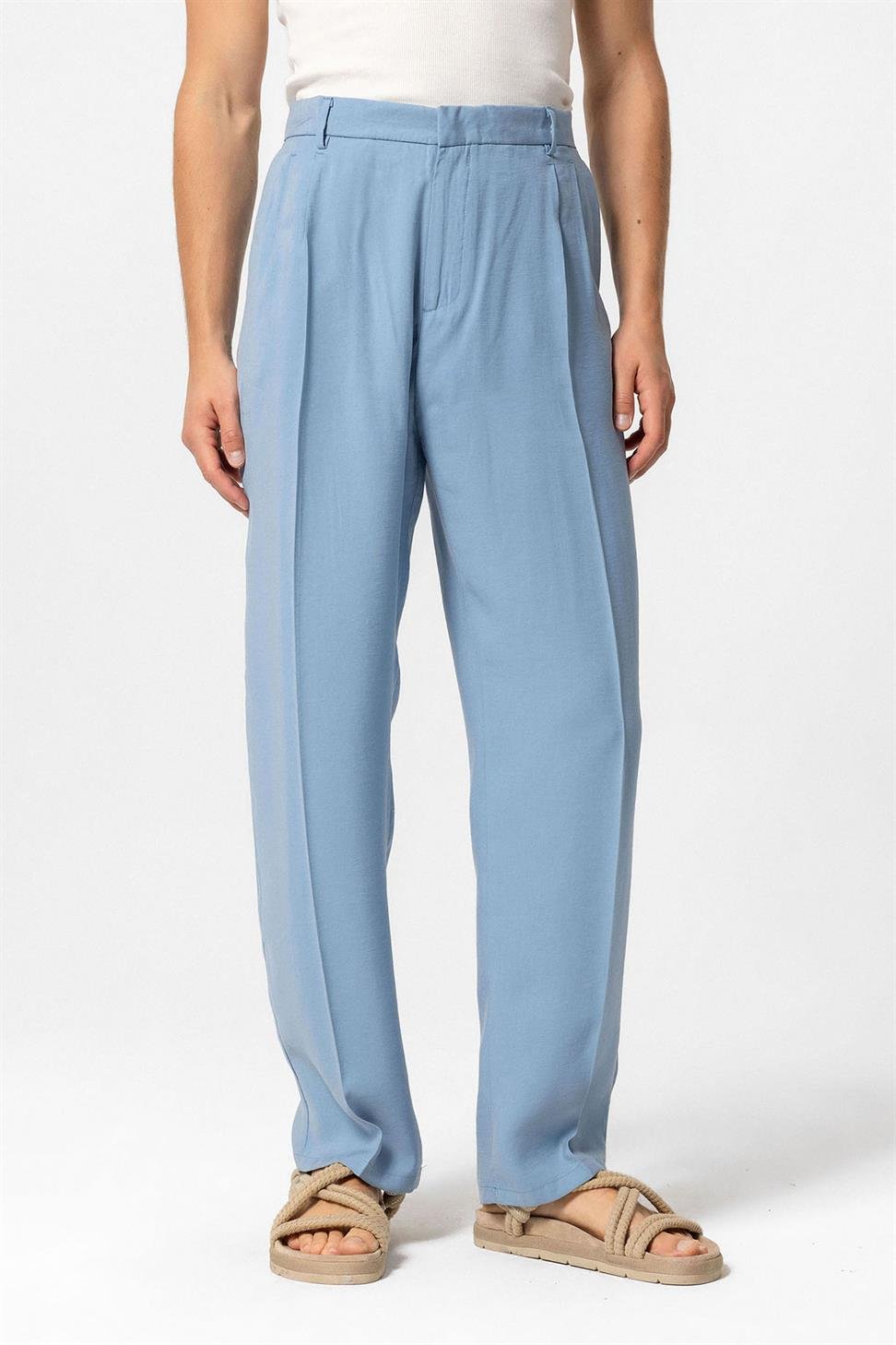 بنطلون رجالي فضفاض ذو ثنيات عالية الخصر للرجال