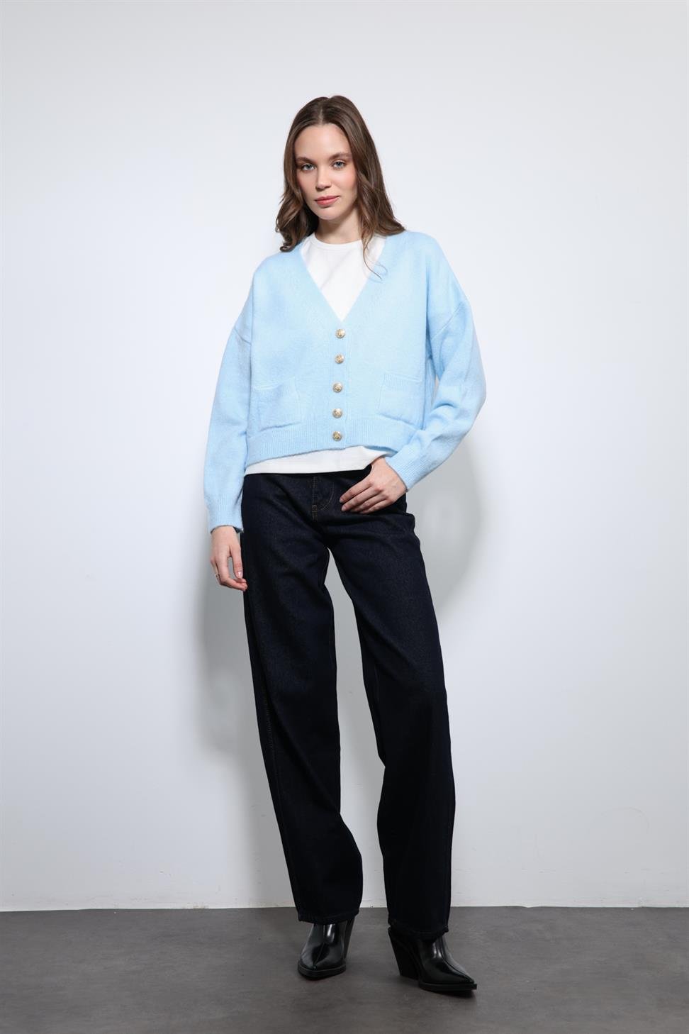 Antioch Mavi Yün Karışımlı Hırka