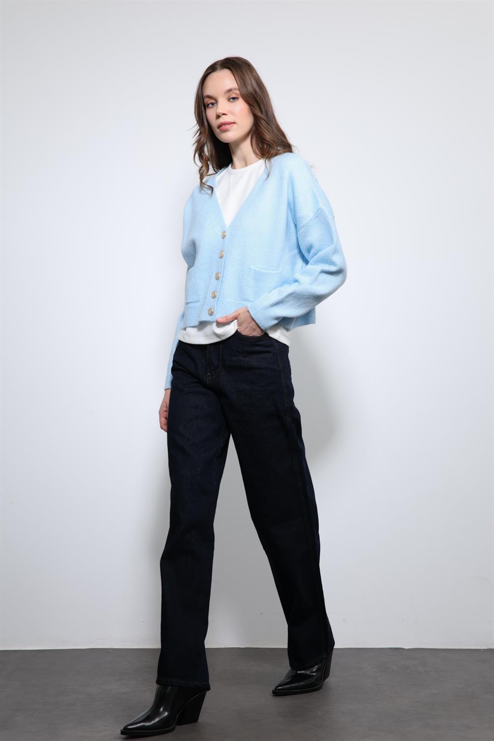 Antioch Mavi Yün Karışımlı Hırka