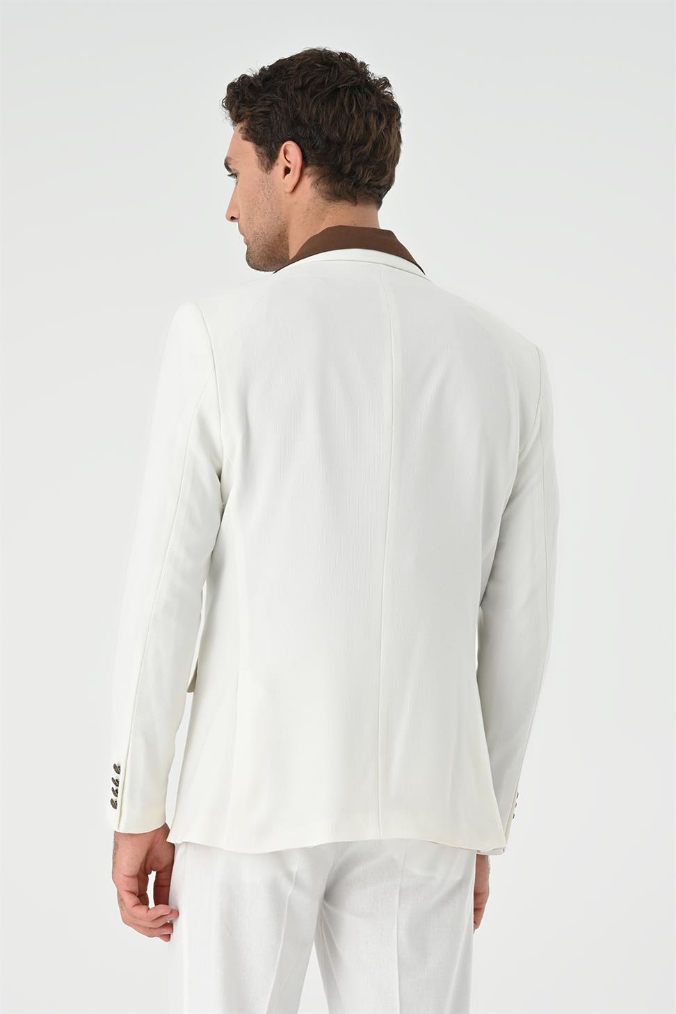 Antioch Ekru Metal Tek Düğme Erkek Blazer Ceket