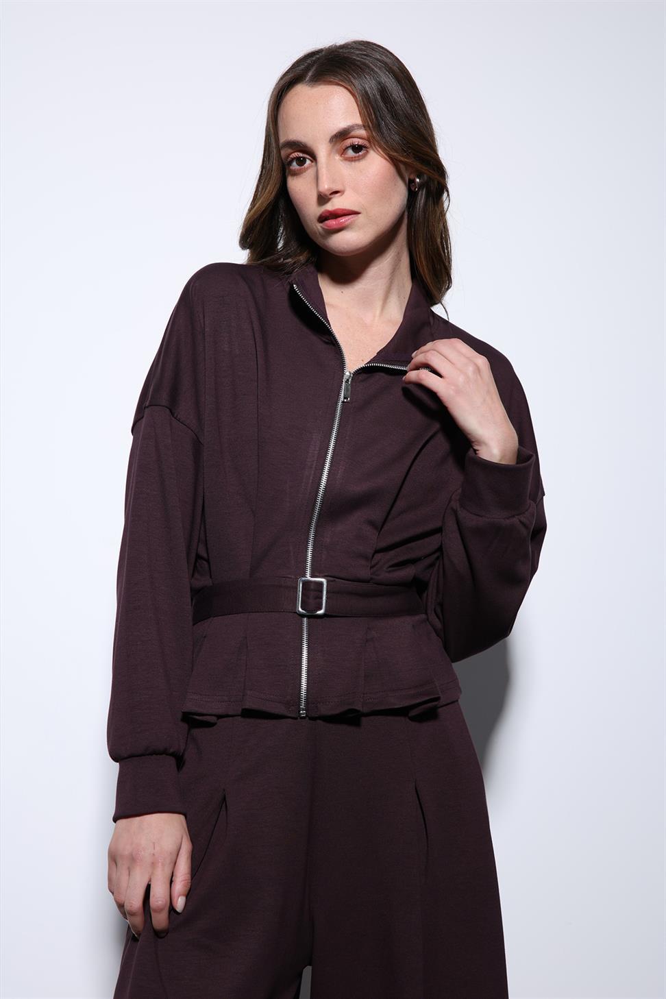 Antioch Mürdüm Bel Kemerli Geniş Paça Pantolonlu Takım