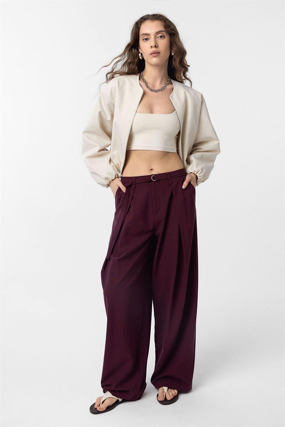 Antioch Mürdüm Kemerli Pilili Kadın Pantolon