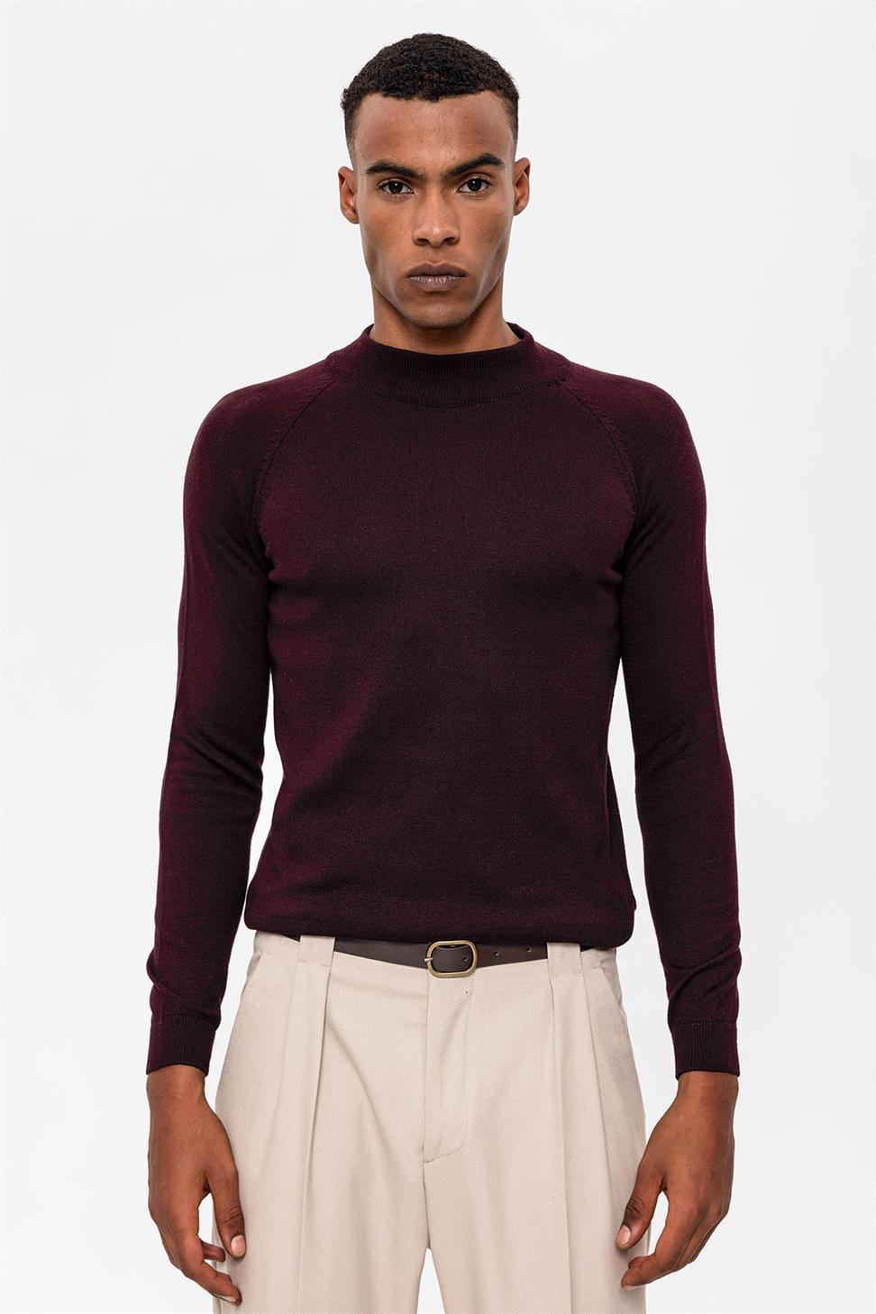 Antioch Mürdüm Yarım Balıkçı Yaka Slim Fit Triko Kazak