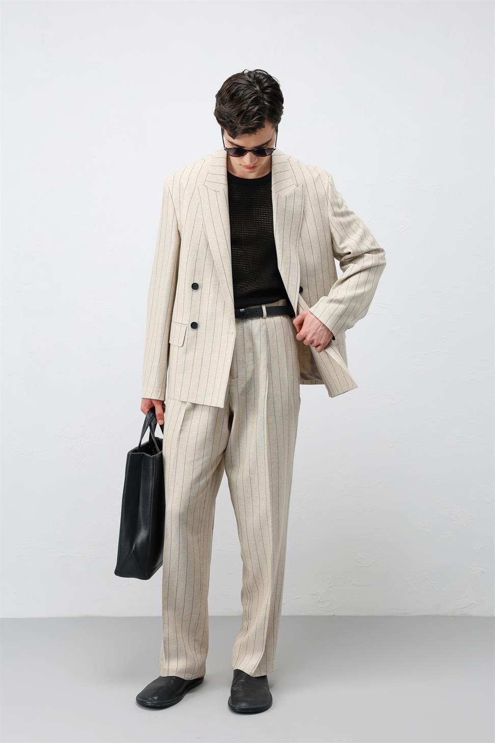 Mens Striped Blazer Jacket with Linen Blend