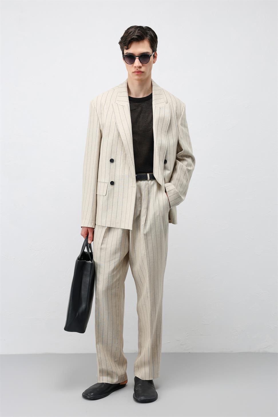 Mens Striped Blazer Jacket with Linen Blend