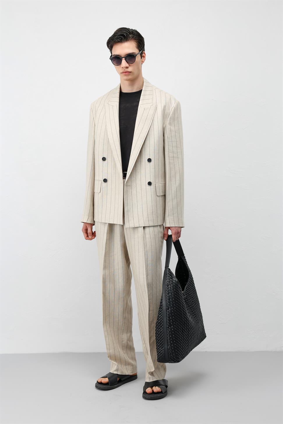 Mens Striped Linen-Blend Pants