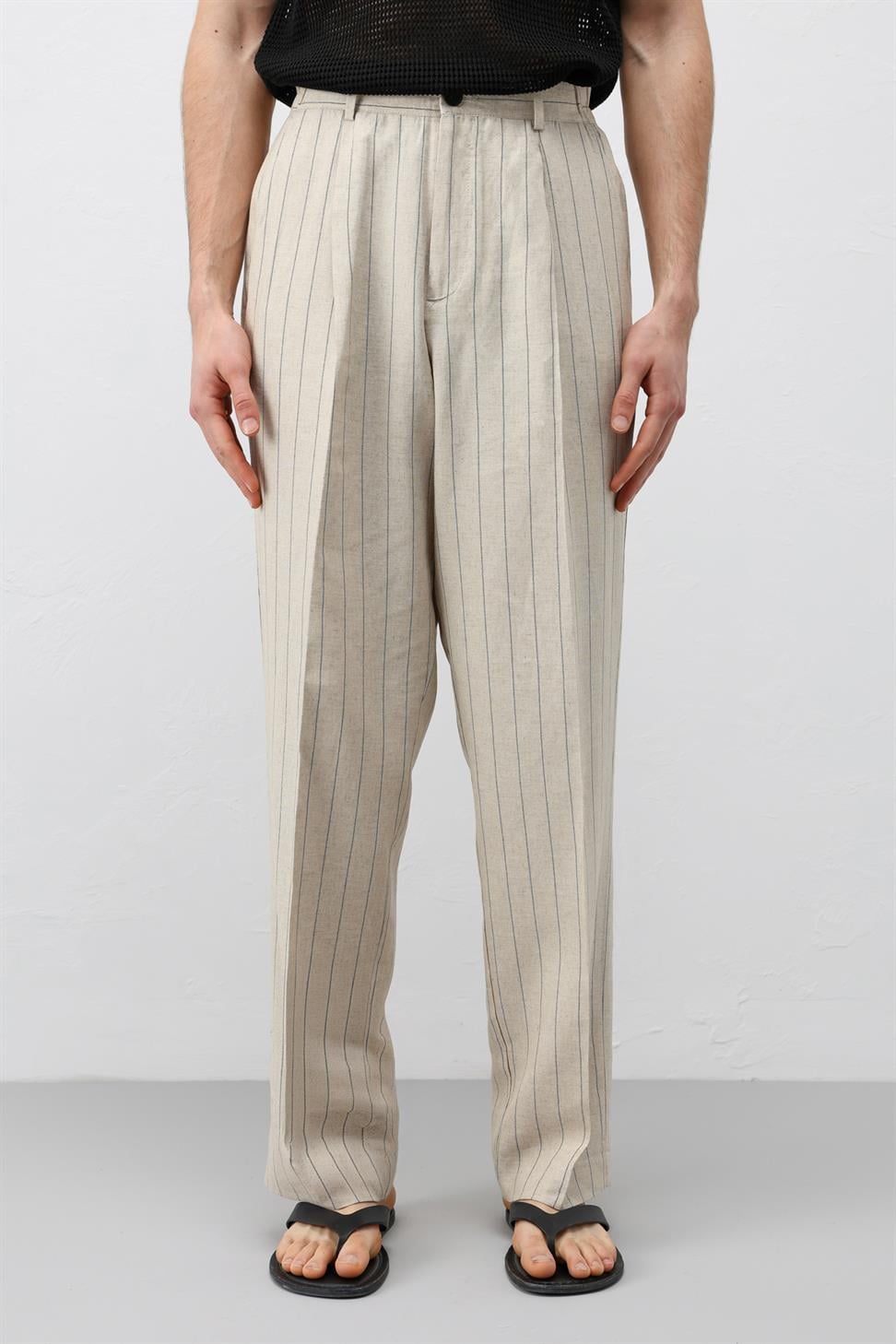 Mens Striped Linen-Blend Pants