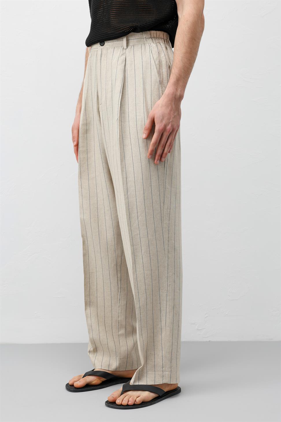 Mens Striped Linen-Blend Pants