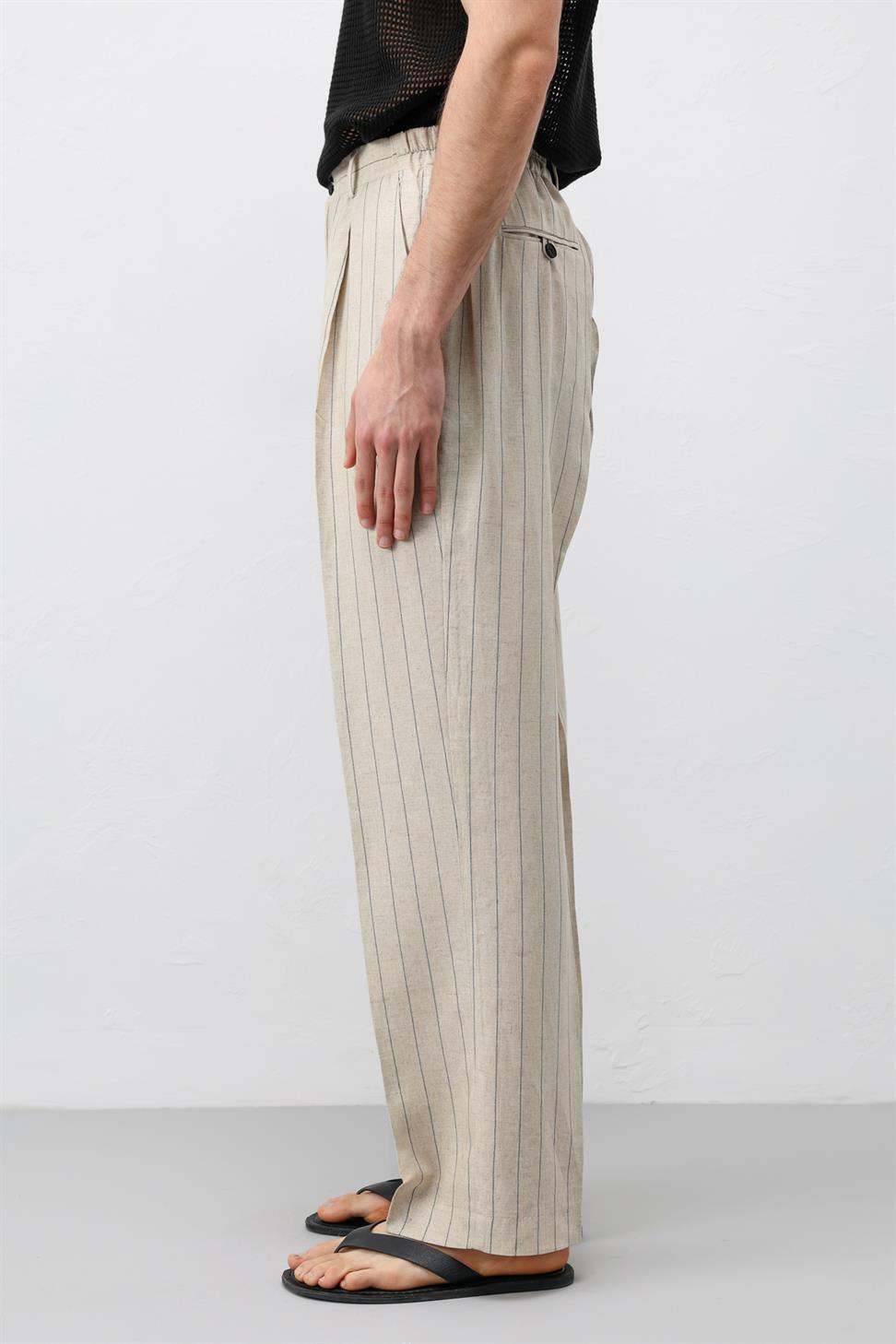 Mens Striped Linen-Blend Pants