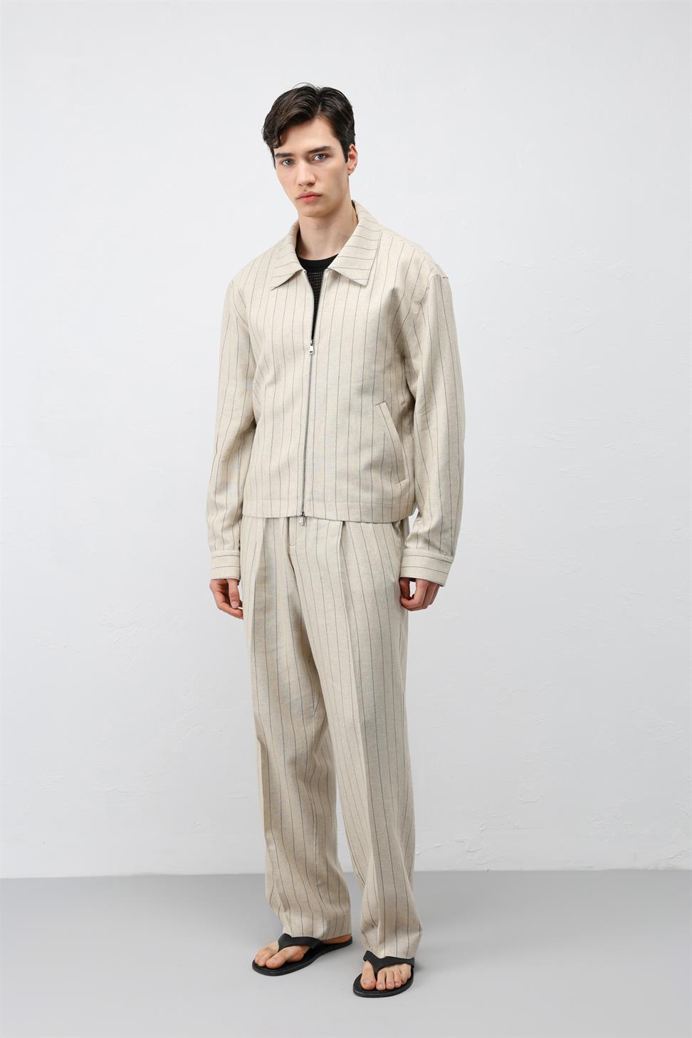 Mens Striped Jacket with Linen Blend