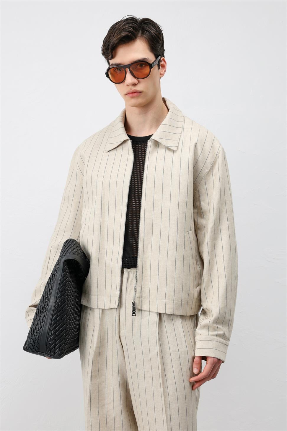 Mens Striped Jacket with Linen Blend